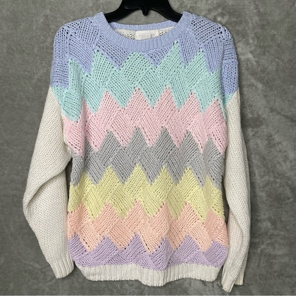 Vintage Easton Park Pastel Chevron Knitted Sweater Easter Spring Size Small - Picture 1 of 6